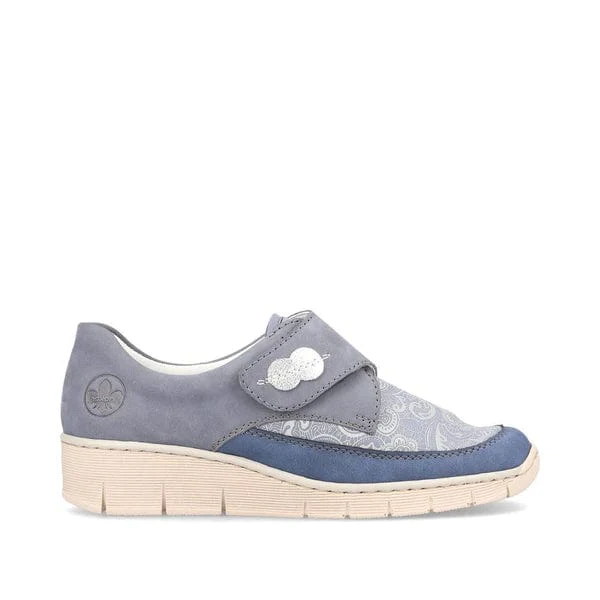 Rieker Women's 537C0-15 Velcro Stretch Loafers- Blue