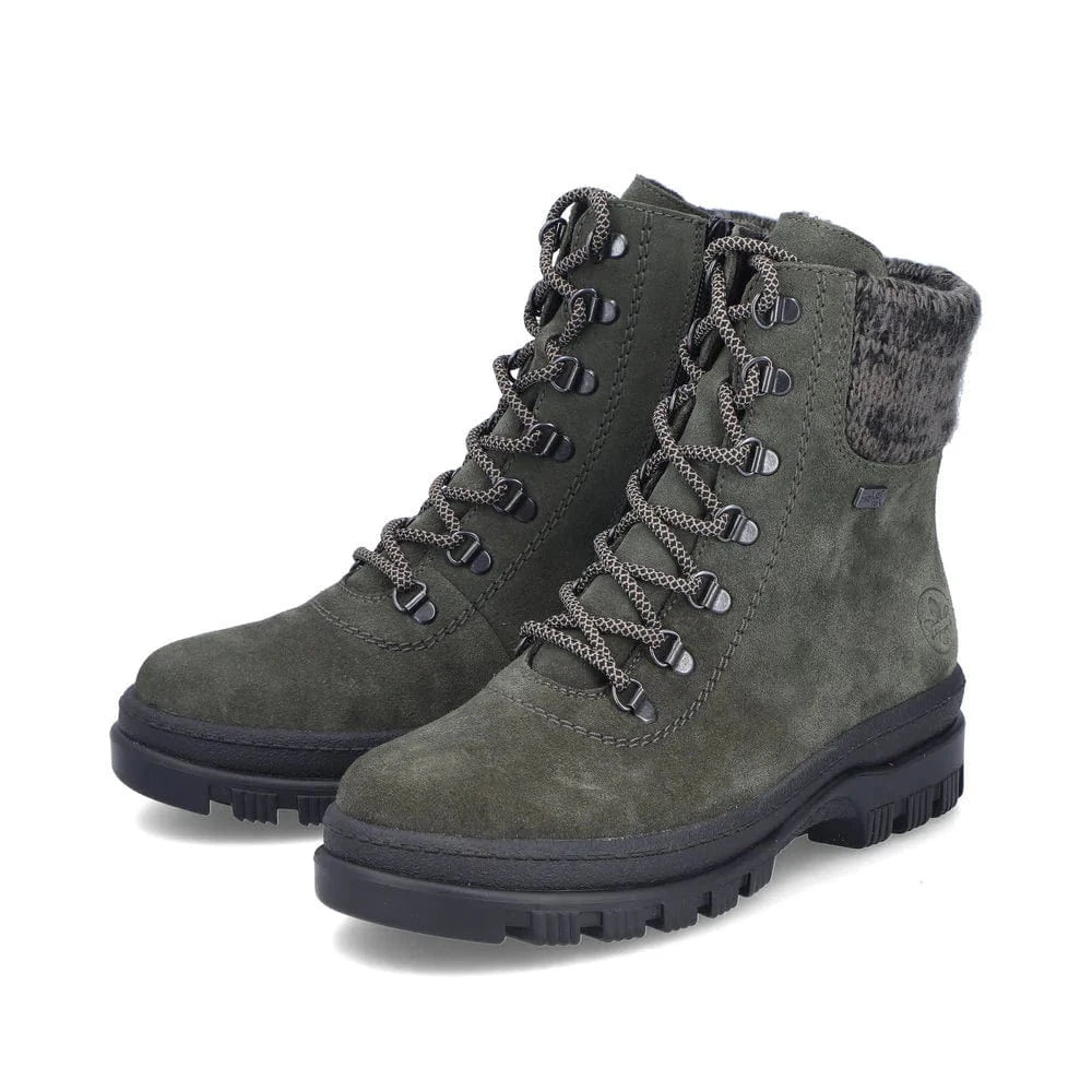 Rieker Women's X8233-54 Waterproof Lace & Zip Ice Grip Boots- Green - Image 4