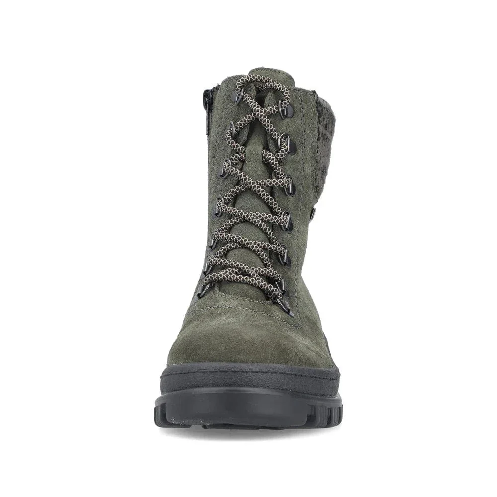Rieker Women's X8233-54 Waterproof Lace & Zip Ice Grip Boots- Green - Image 5