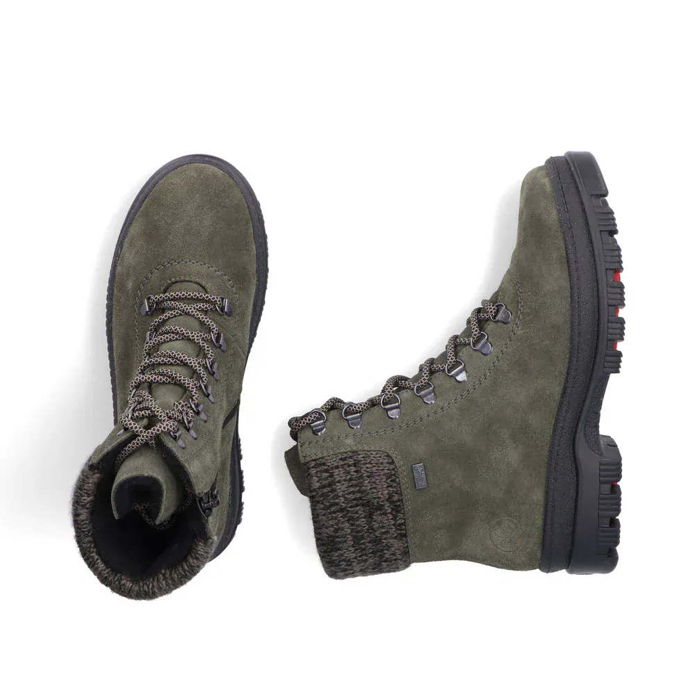 Rieker Women's X8233-54 Waterproof Lace & Zip Ice Grip Boots- Green - Image 9
