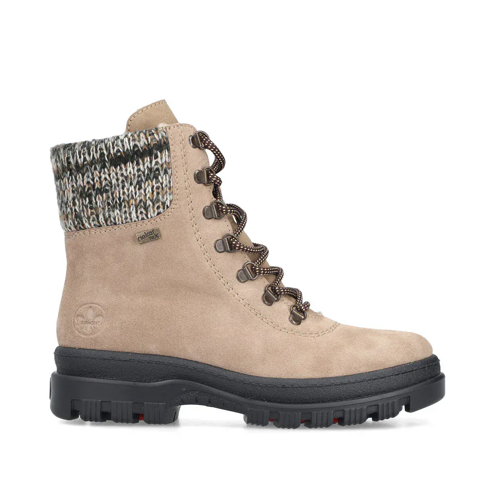 Rieker Women's X8233-64 Waterproof Lace & Zip Ice Grip Boots- Beige