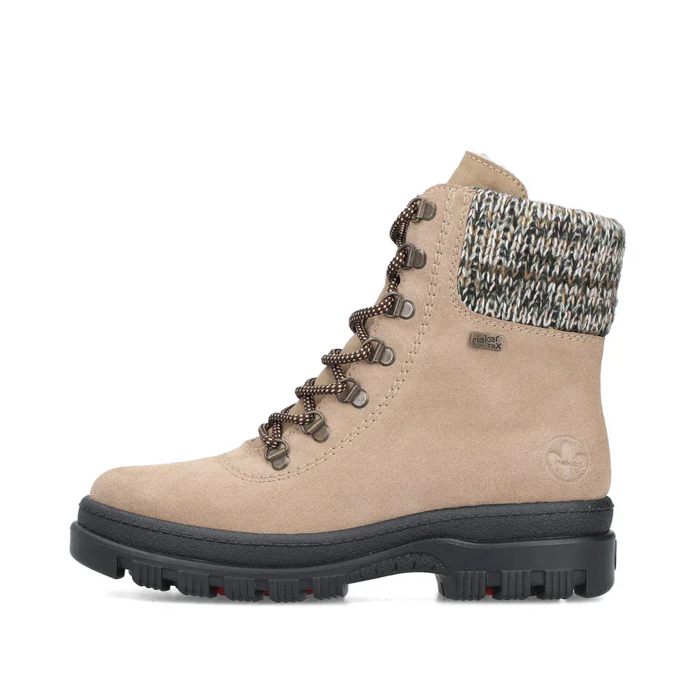Rieker Women's X8233-64 Waterproof Lace & Zip Ice Grip Boots- Beige - Image 8