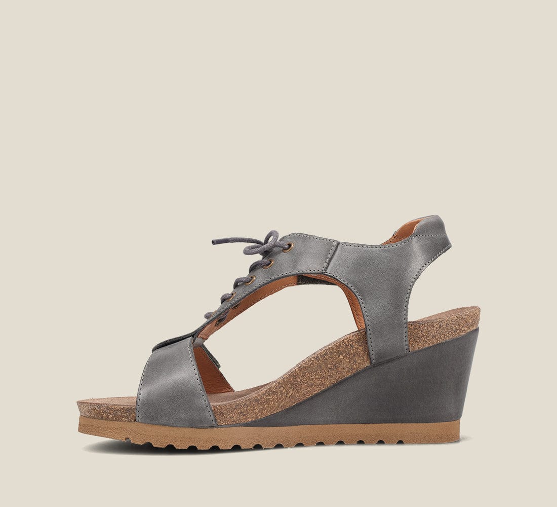 Taos Women's Tie Wish Wedge Sandals- Steel - Image 3